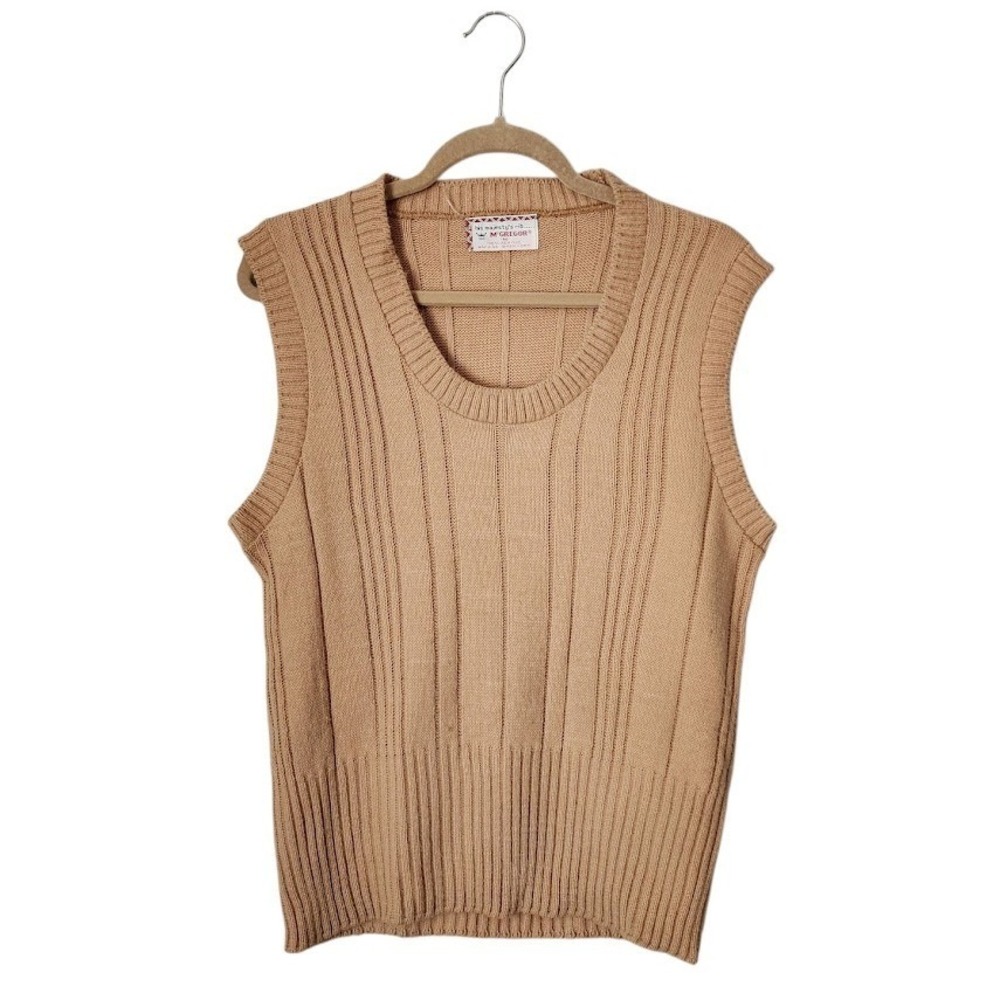 MCGREGOR His Majesty's Rib Knit Sweater Vest Tan 70s Preppy Retro Grunge
